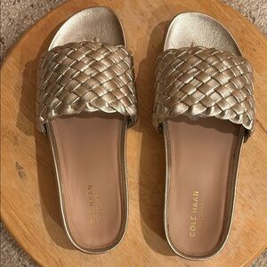 Cole Haan EUC Gold Leather Slides